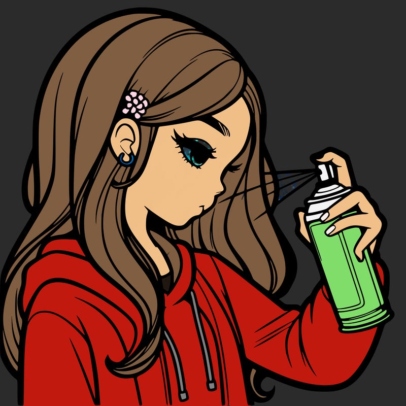 a realistic girl spray painting