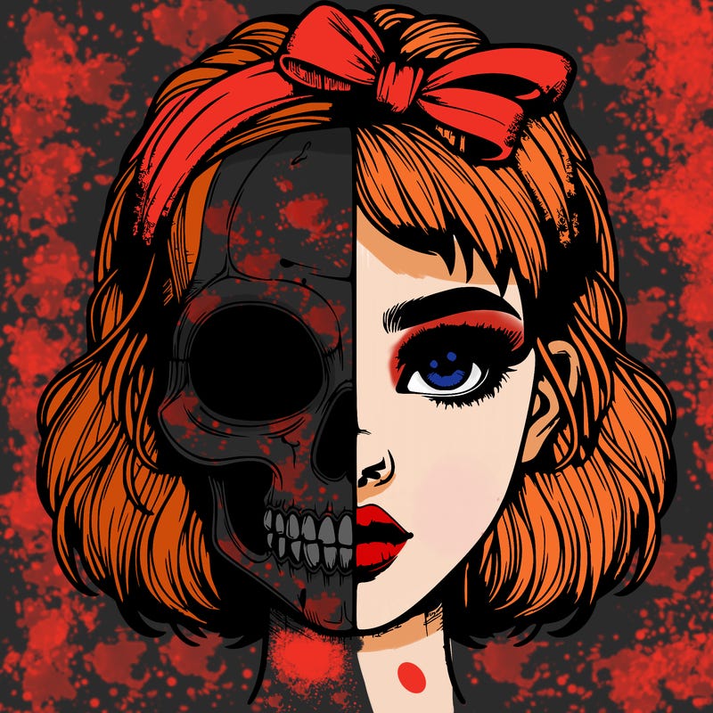 realistic girl with half skull mask