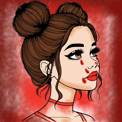 realistic girl with buns on the top of her head