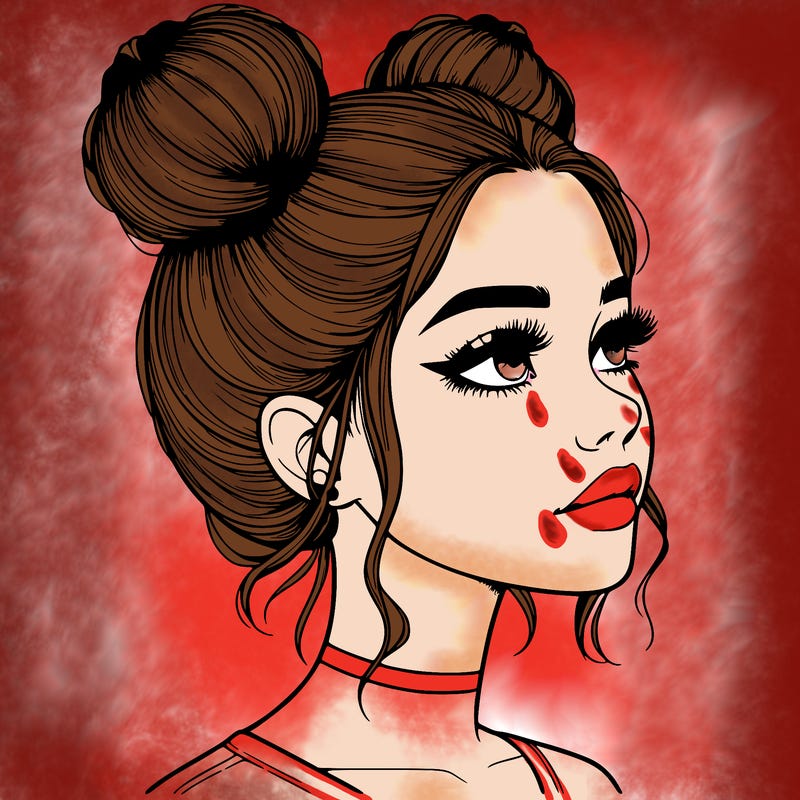 realistic girl with buns on the top of her head