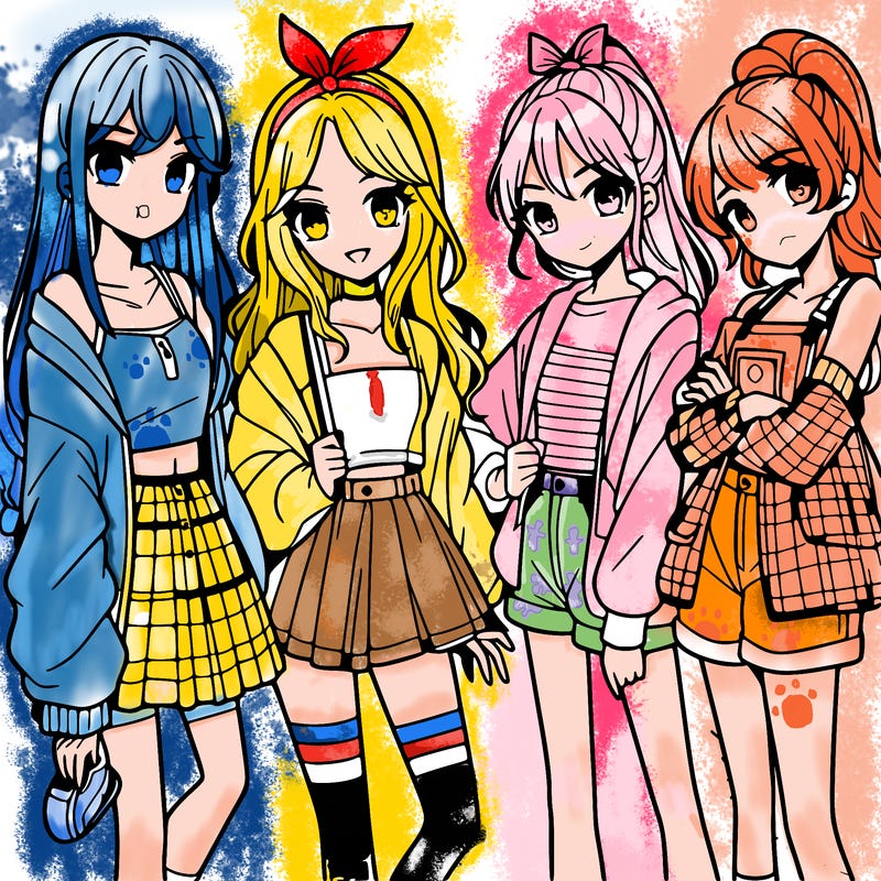teen manga girls group of 4