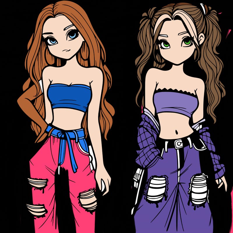 2 girls in crop tops and baggy jeans ripped