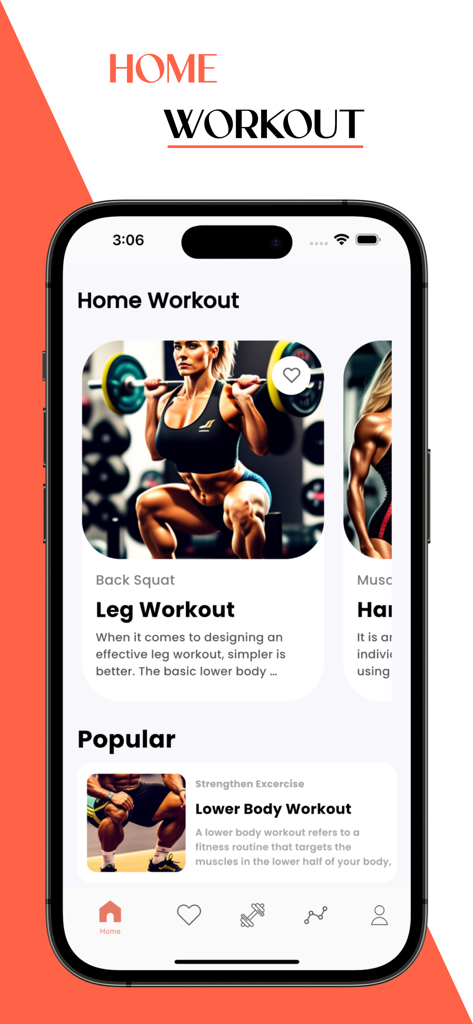 Home Workout No Equipments - FitLife mobile app interface showing leg and lower body workout categories