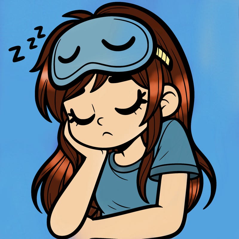 one teen girl that is awake wearing a sleeping mask