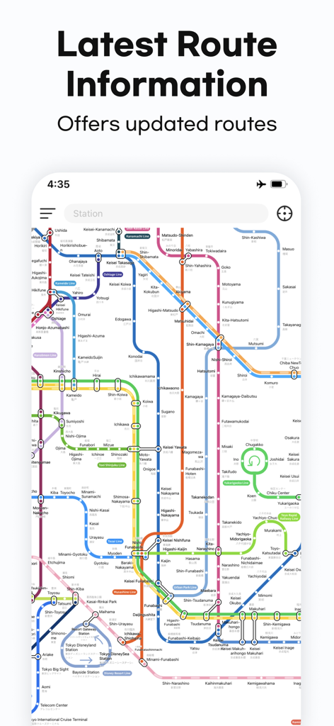 Interface detalhada do mapa de metrô no aplicativo NUUA METRO mostrando informações de rota atualizadas