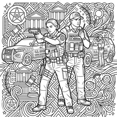 Step into the world of federal law enforcement with this dynamic Deputy Marshals coloring page. Perfect for those who admire the dedication and bravery of these officers, offering a detailed scene to bring to life.