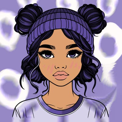 realistic girl with buns in her hair with a beanie on