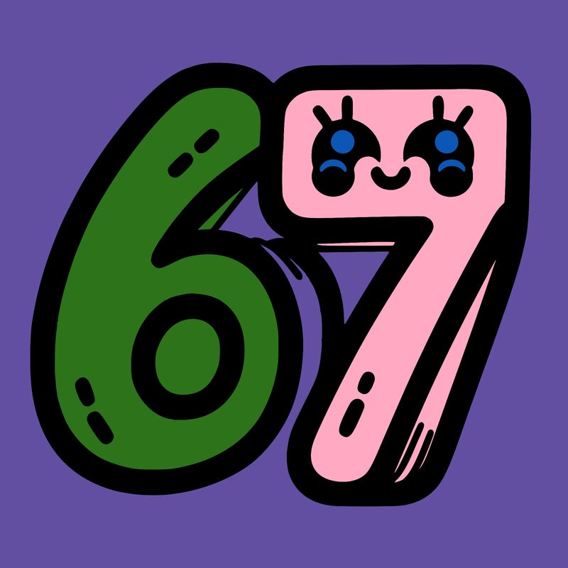 the numbers 67