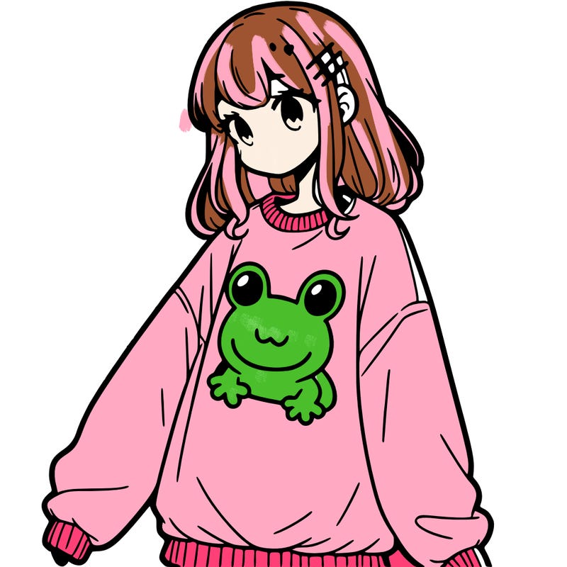 girl wearing frogging sweatshirt