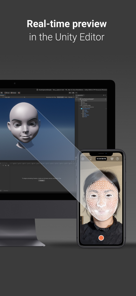 Unity Face Capture - Real-time facial motion capture from an iPhone to the Unity Editor.
