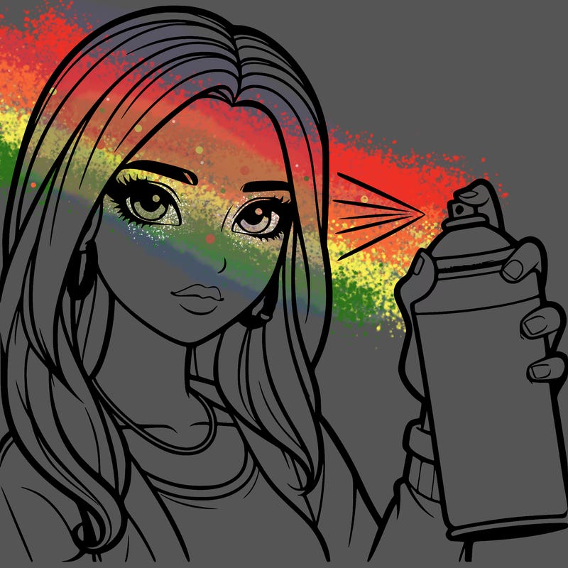 realistic beautiful girl spray painting