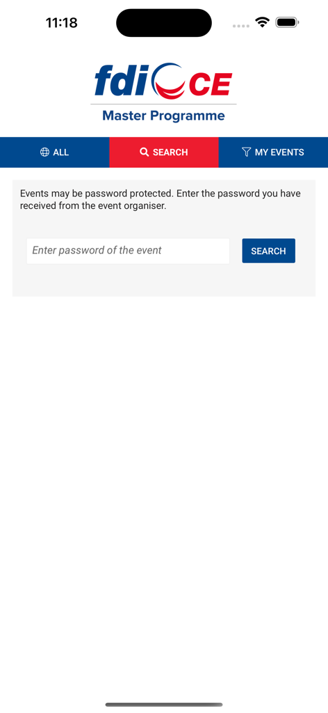 FDI Master CE Programme - Écran de recherche des événements protégés dans l'application Programme Master CE de la FDI