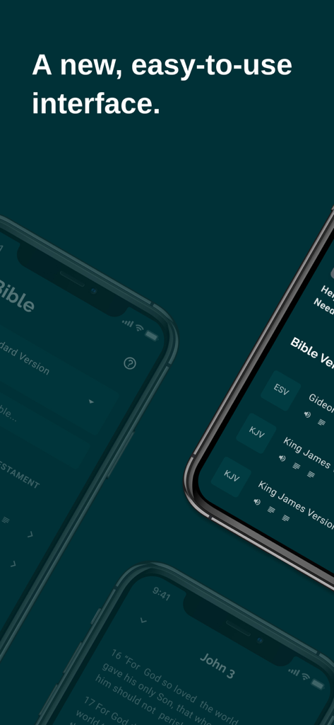Gideon Bible App - Gideon Bible App displaying its new easy to use mobile interface with scripture reading and bible versions.
