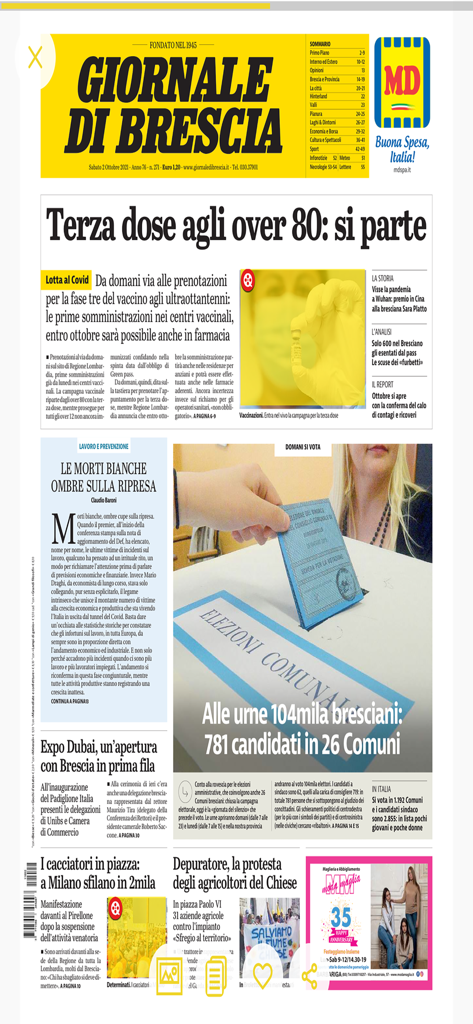 GDB replica - Prima pagina della replica digitale del Giornale di Brescia