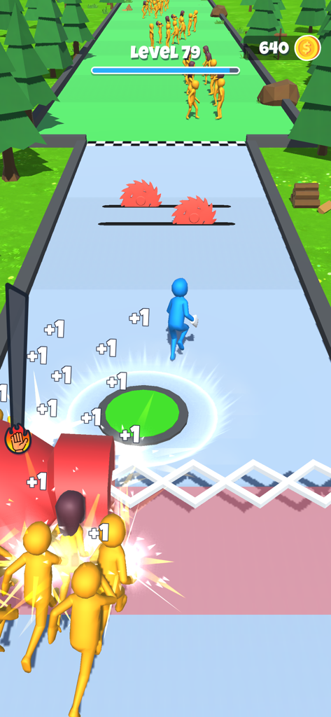 Slap And Run - Gameplay screenshot of Slap And Run showing a blue character slapping yellow stickmen while running through a path with obstacles.