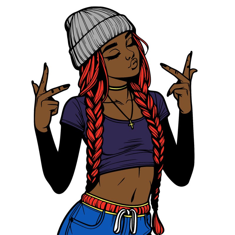 realistic teenage girl with braids and a beanie and crop top doing 🫶🏼