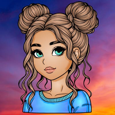 realistic girl with two buns in her hair