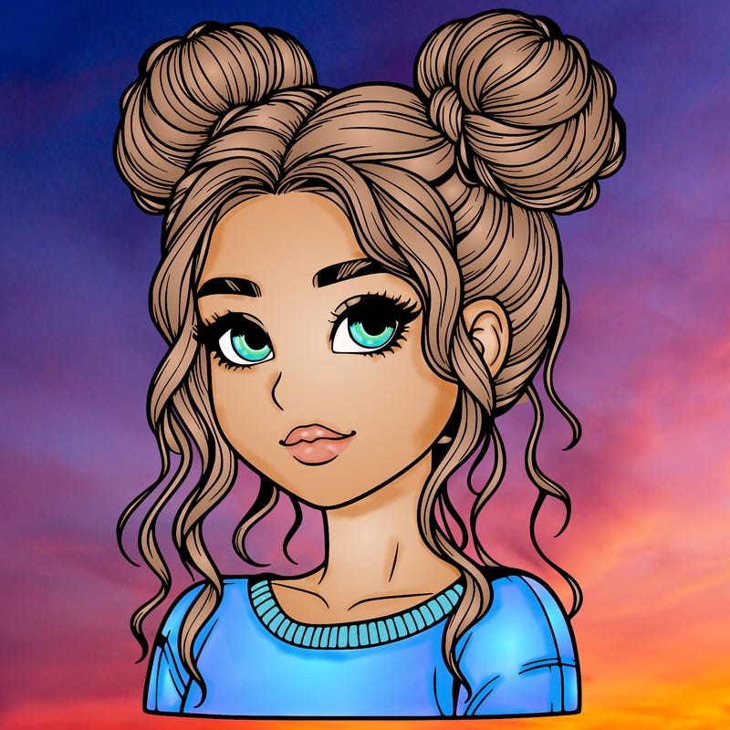 realistic girl with two buns in her hair