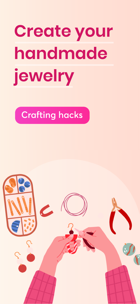 Jewelry Design: DIY Maker App - Illustration showing hands crafting jewelry with beads and tools