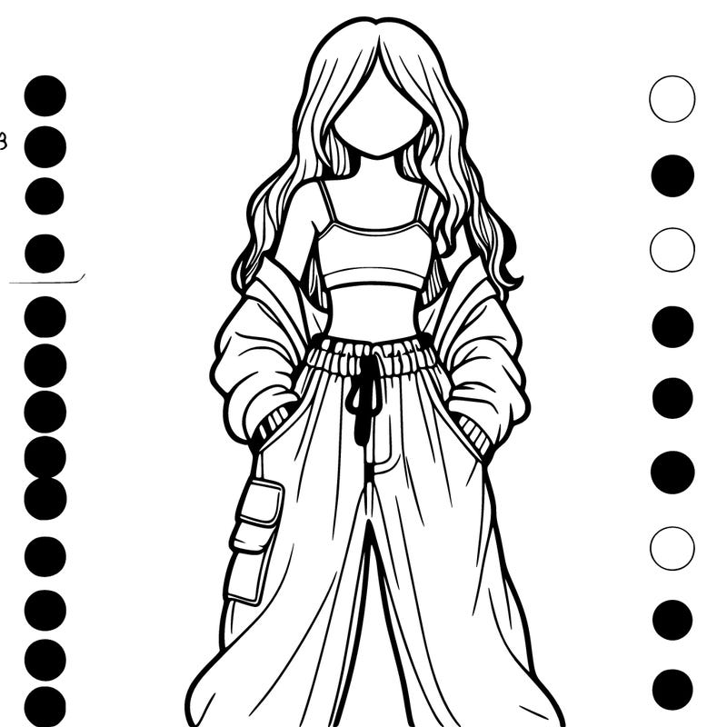 a girl with baggy pants and a crop top with long hair