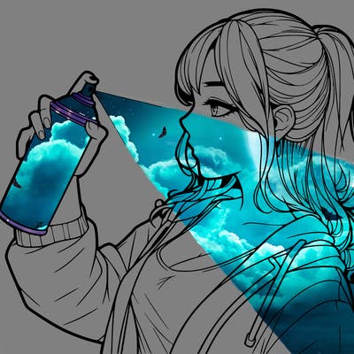 a realistic girl spray, painting