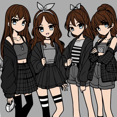 teen manga girls group of 4
