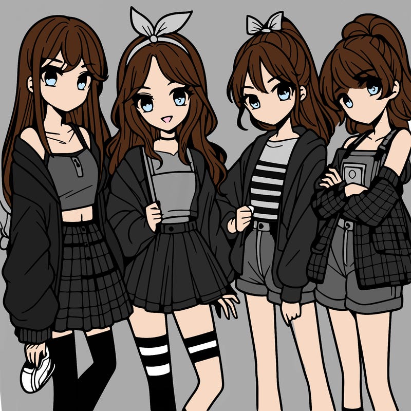 teen manga girls group of 4