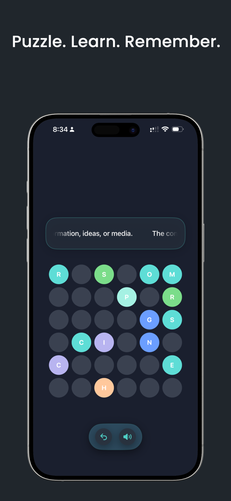 IELTS Band9 – AI Mock Tests - IELTS Band9 app interactive word puzzle game interface for learning vocabulary on an iPhone.