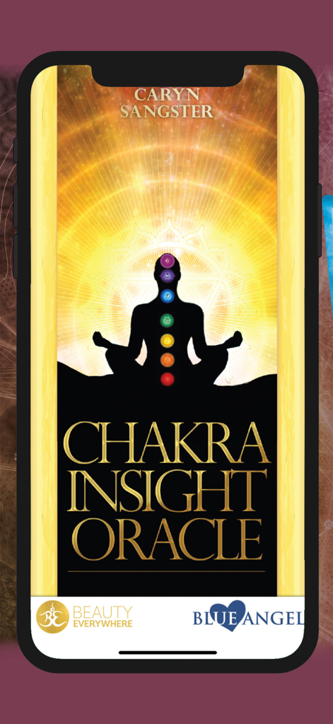Chakra Insight Oracle - Home screen of the Chakra Insight Oracle app featuring a meditating silhouette with seven colored chakra points