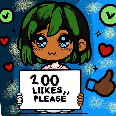 a girl with a sign saying 100 likes, please