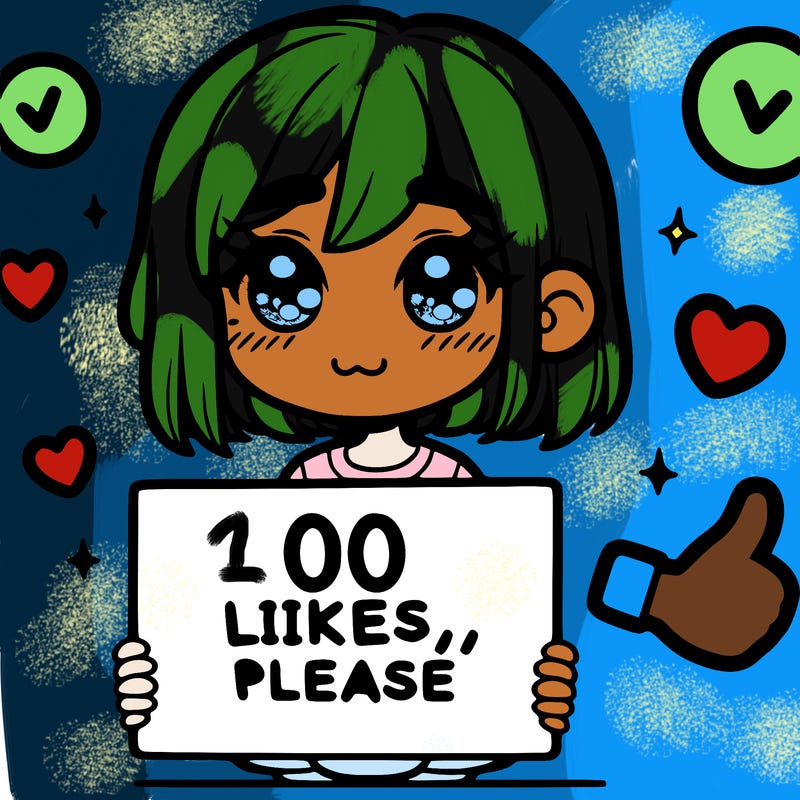 a girl with a sign saying 100 likes, please