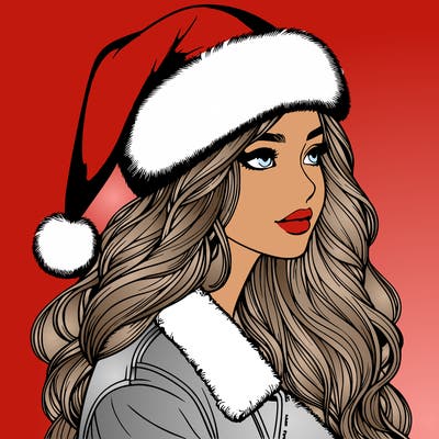 realistic girl in santa hat
