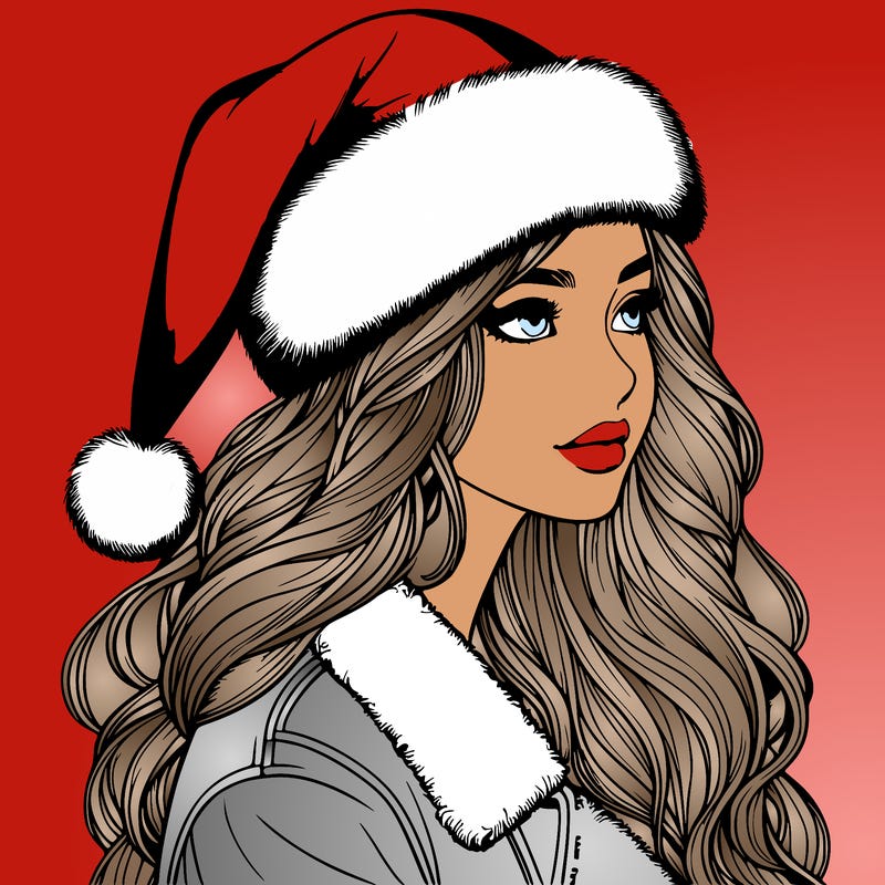 realistic girl in santa hat
