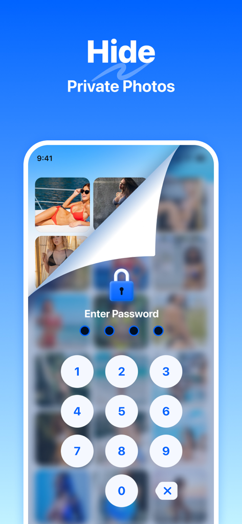 Schermata dell'iPhone che mostra un blocco passcode sicuro per un vault di foto private