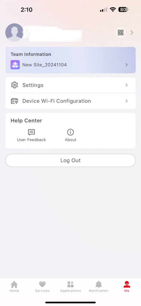 LTS Connect - 계정 설정 및 팀 정보가 표시된 LTS Connect 앱의 사용자 프로필 화면.