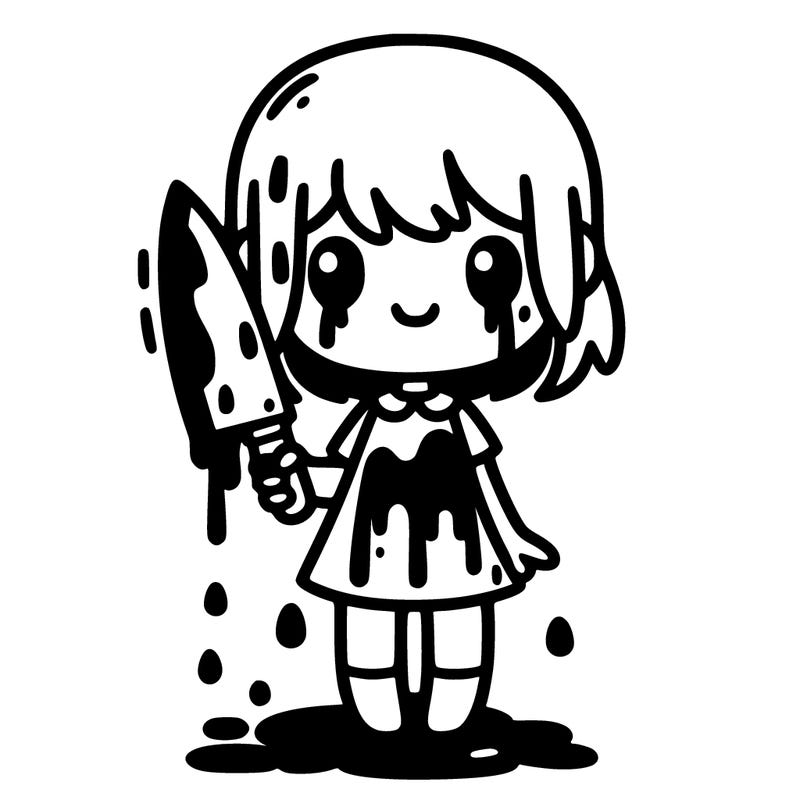 realistic girl holding a knife and covered in blood
