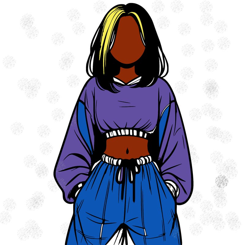 realistic girl faceless with baggy pants and a crop top