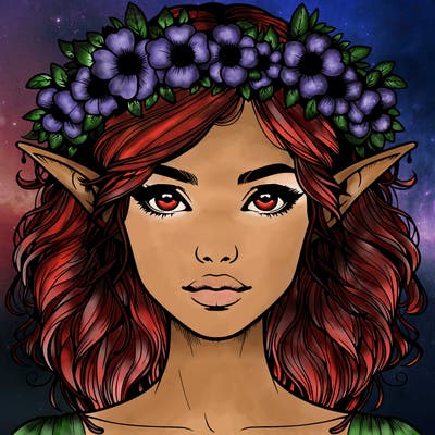 realistic female elf with flower crown
