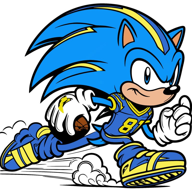 sonic as a football player on the chargers teem
