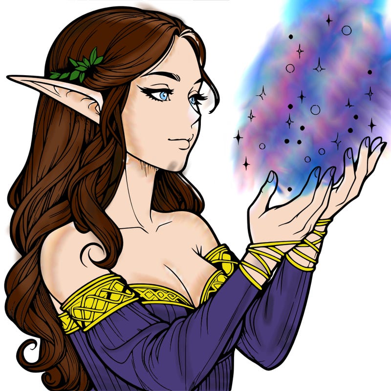 realistic elf girl doing magic