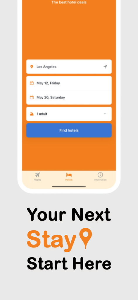 로스앤젤레스 호텔 거래 검색을 위한 모바일 앱 인터페이스