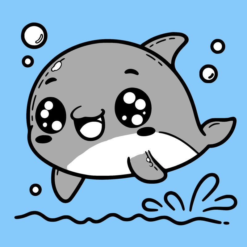 kawaii dolphin smiling and jumping out of the water