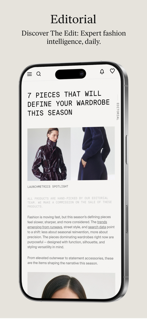 Lyst app editorial section showing a trend report on seasonal wardrobe pieces