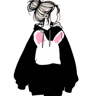 realistic girl with a oversized sweatshirt on and a bun