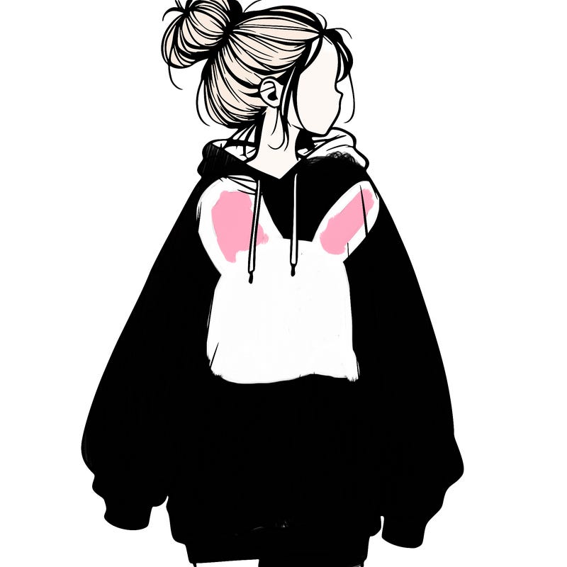realistic girl with a oversized sweatshirt on and a bun