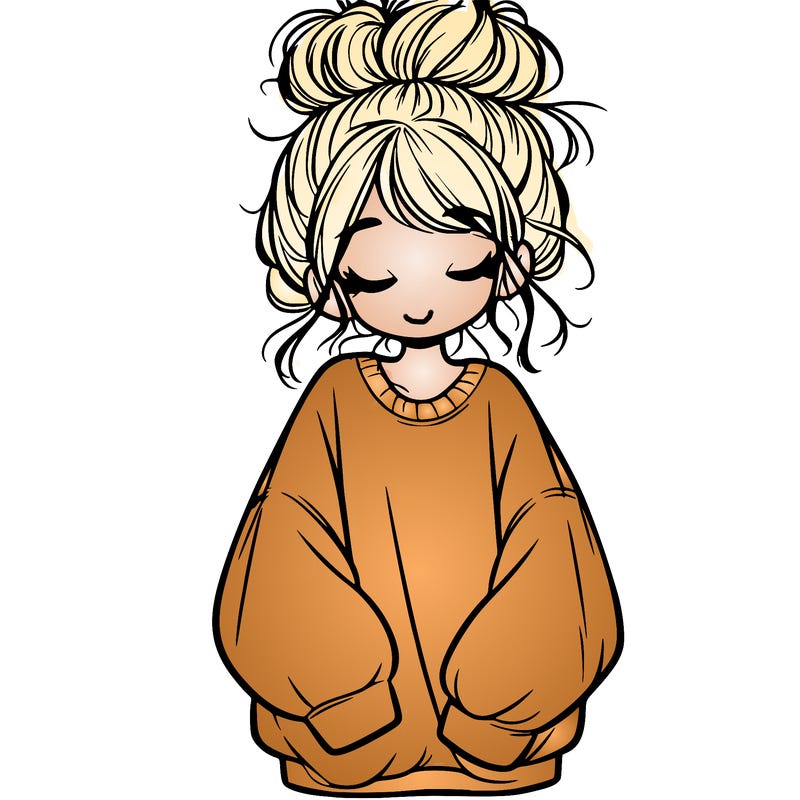 girl with baggy sweatshirt and messy bun