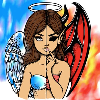 realistic angel half demon