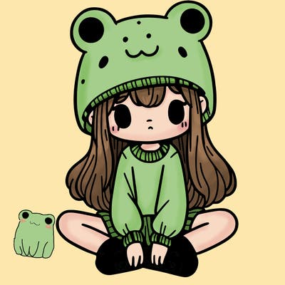 a girl wearing a frog hat and some frog socks