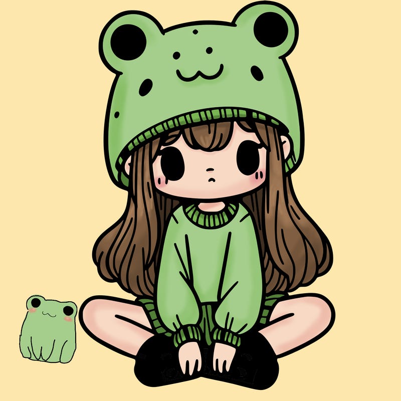 a girl wearing a frog hat and some frog socks