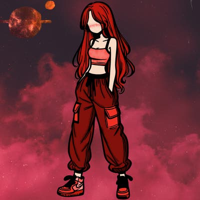 girl in baggy pants crop top and long hair